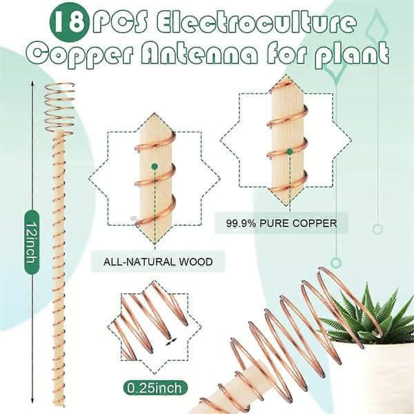 18 kpl Electroculture-kasvituki, puutarhatuki, Electroculture-kuparipuutarha-antenni puutarhaan