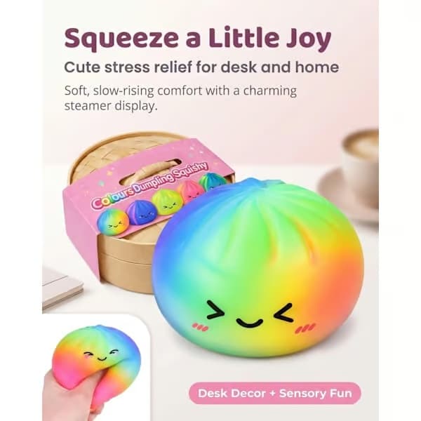 Tie Dye Dumpling Squishy-legetøj med dampkoger, langsomt stigende blød stressbold, farverigt sensorisk fidget-legetøj til angstlindring for voksne