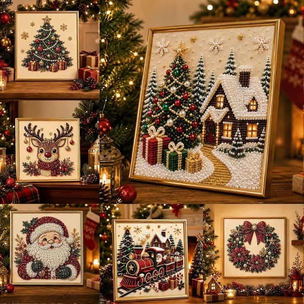 DIY Jul Pärla Diamantmålning 5D Specialform Full Borr Konst för Barn & Vuxna, Julpyssel Heminredning 23 Ruby Reindeer