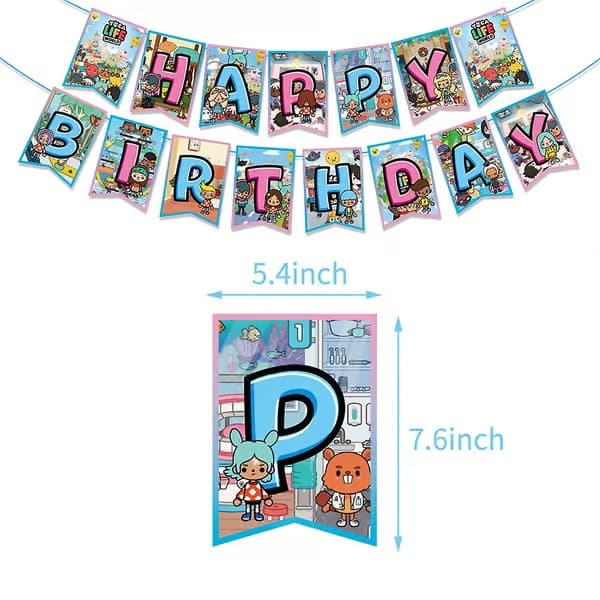 Toca Life-tema bursdagsdekorasjon banner ballong kake/cupcake-topper sett tilbehør