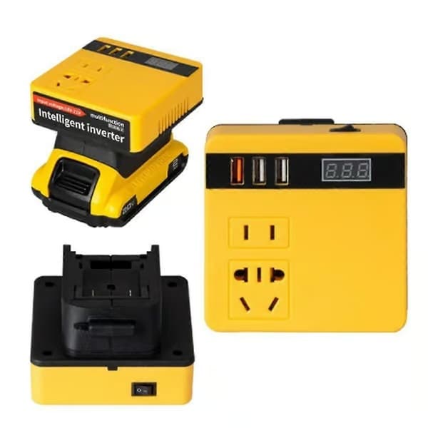 Multifunksjonell strømomformer DC 18V til 220V inverteradapter strømforsyning for 18V 20V batteri 2026THO