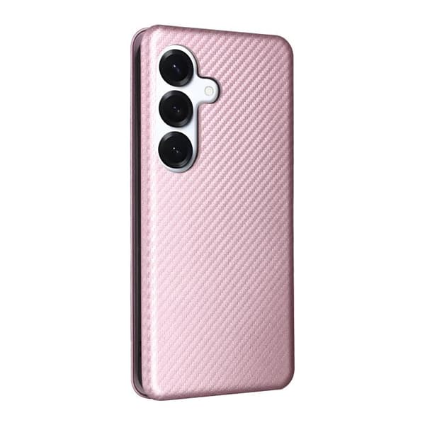Samsung Galaxy S26 5G Fodral med kolfibertextur - Flipfodral Rosa