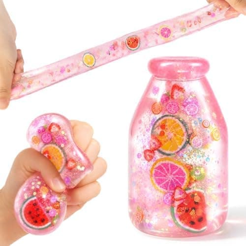 Flaska Squishy Leksak, Långsamt Stigande Stressbollar, Fylld med Fruktskivor och Glitter, Nyhet Sensoriska Leksaker, Kontor Klassrum Green