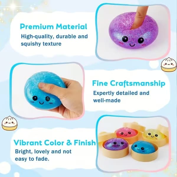 4 stk. Dumpling-klemmelegetøj, Dumpling Squishy blinkende dumpling-stressbold, Dumpling-klemmelegetøj til stress- og angstlindring for børn og voksne