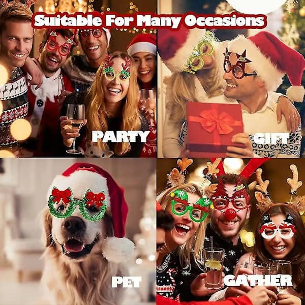 18 julebriller med glimmer, festbriller, julepynt, kostumehatte til jul