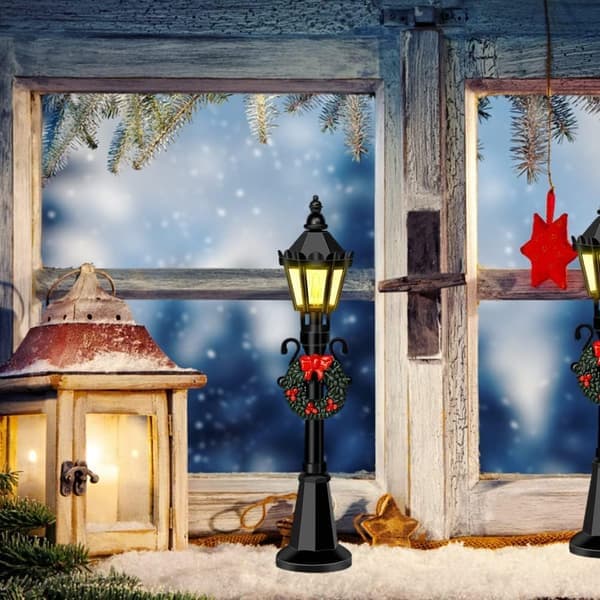 4 stk. Miniatyr gatelamper til jul, solcellelampe dukkehus gatelampe, miniatyr landsby veglampestolpe