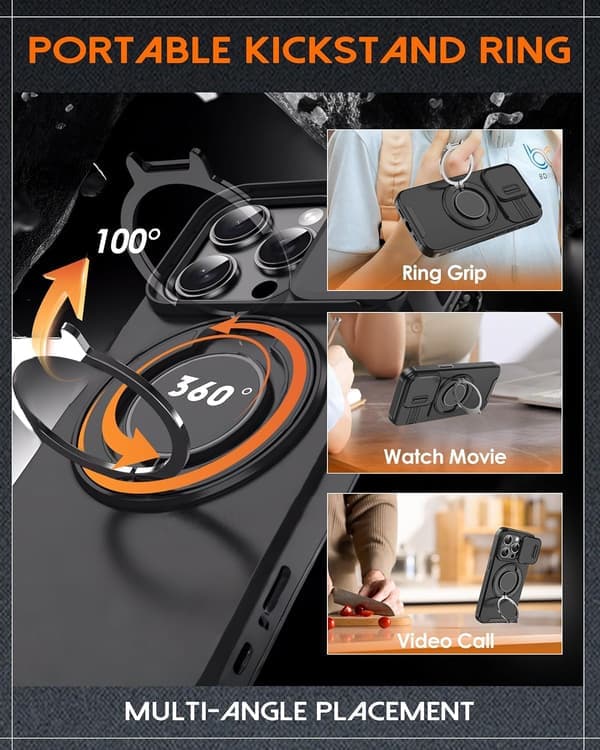 Magnetisk militærgradert deksel til iPhone 17 2.0 - Støtsikkert med kamerabeskyttelse og 360° støtte (Oransje) iP 17