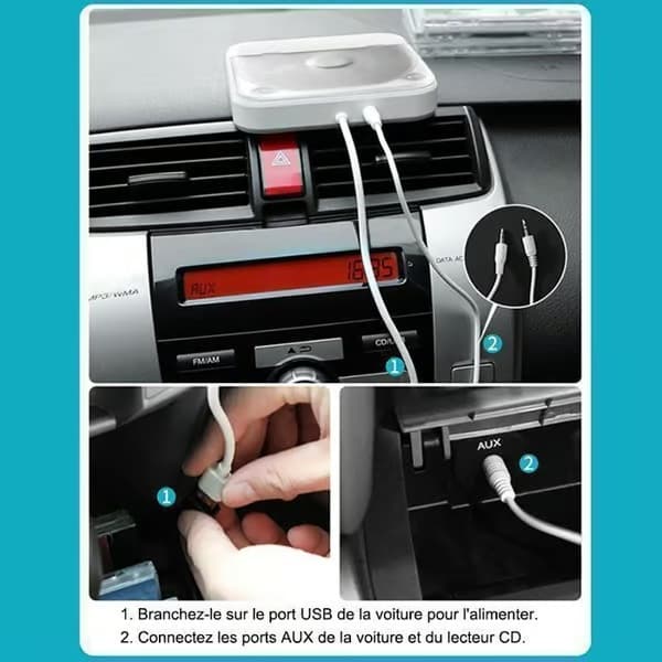 Bil-CD-spelare - Extern universell CD-spelare för bil - AUX/USB-gränssnitt - HIFI - 133 x 133 x 25 mm, vit