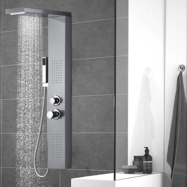 HENGMEI Duschpanel, silver duschsystem i borstat rostfritt stål, Med regndusch, massage, vattenfall