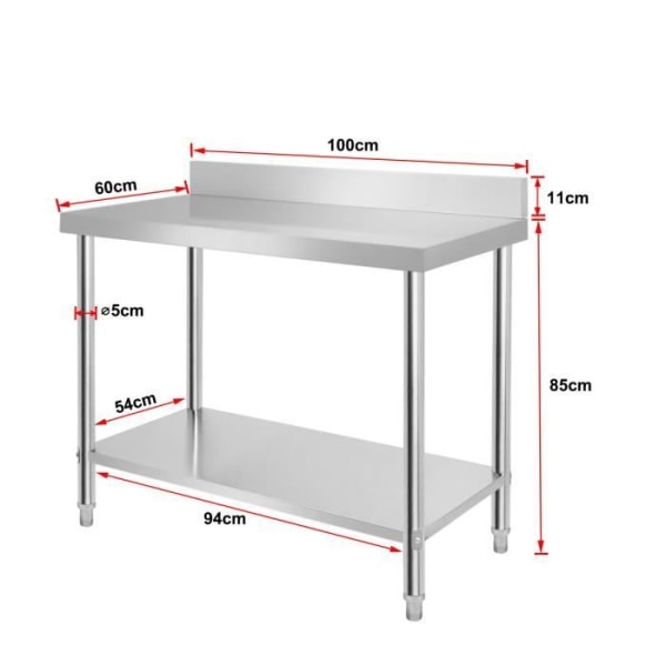 HENGMEI 100X60X85cm Arbetsbord med backsplash Köksbord i rostfritt stål Justerbara ben Restaurang Bar Kök