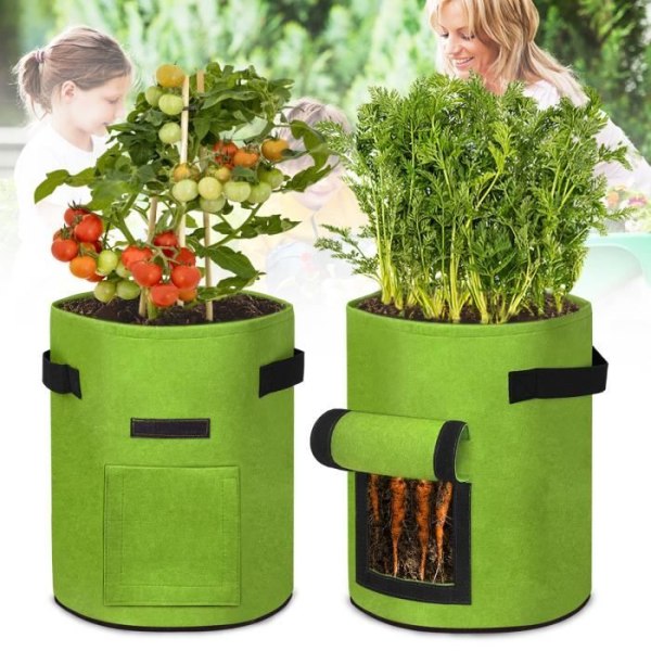 HENGMEI 7gallons gröna planteringspåsar Set med 2 för trädgårdsbalkong med fönster och kardborrestängning