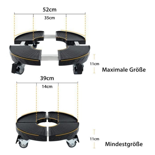 HENGMEI Plant Stand on Wheels Svart Ø39-52 cm Justerbar växtstödbricka Utomhus Inomhus Växtmöbel Belastning 300 kg Svart