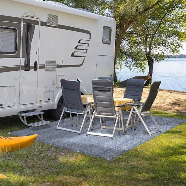 HENGMEI 4x5m HDPE campingmatta Utomhus campingplats presenningar med aluminiumhål och tvättbar bärväska