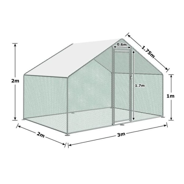 HENGMEI hönshusskåp utomhus med lås, galvaniserad stålram, PVC täckt skuggtak för hönshus 3 x 2 x 2 m