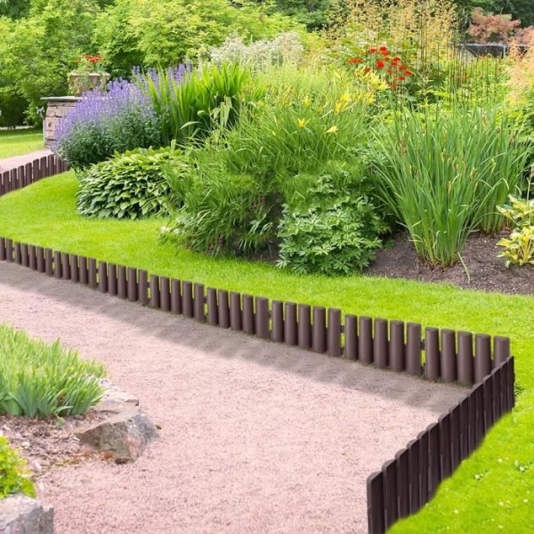 HENGMEI Trädgårdskant som avgränsar rabatter 19,6 m Gräsmatta eller staket Trädgårdsplanering, trälook, brun