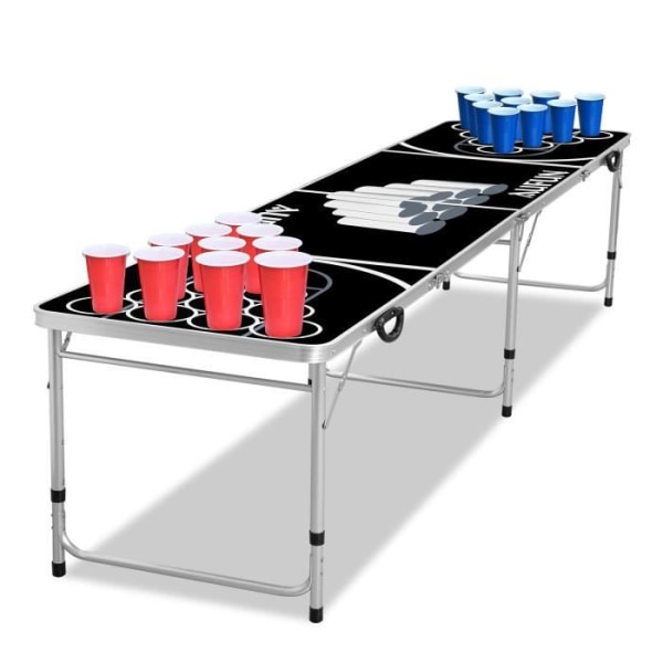 HENGMEI Beer Pong bordsset med 100 koppar justerbar höjd Festspel Hopfällbart pongbord med 5 bollar