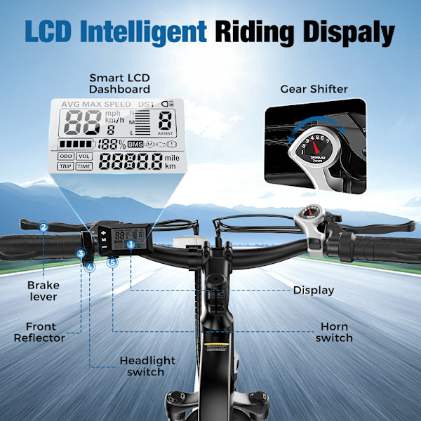 Elcyklar iScooter EB3 elektrisk cykel 26 tum,500W motor,10.4Ah batteri, topphastighet 32km/h,räckvidd 100 km,5 hastighetslägen, LED-skärm