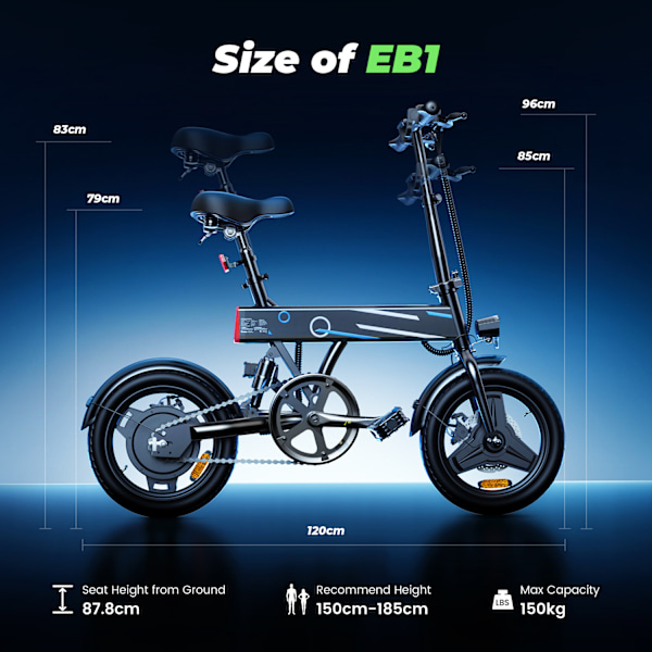 Elcyklar iScooter EB1 14'' elcykel, 350W motor, 25KM/H, 7,8AH batteri, 30-40KM uthållighet