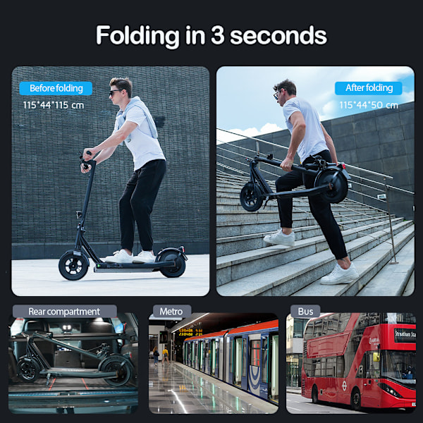 Elscooter iScooter i9s 500W elektrisk skoter, 36V/10Ah, 30KM räckvidd & 30Km/h hopfällbar skoter, dubbla bromsar, framfjädring