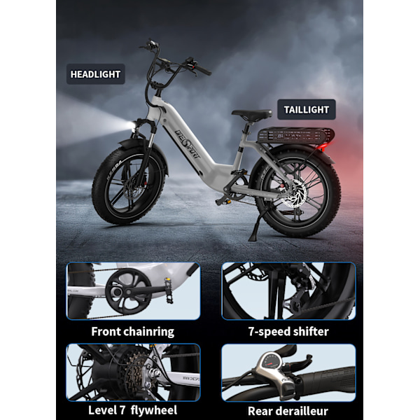 Elcyklar ONESPORT OT08 Vit Elcykel 500W Motor, 48V 18AH Batteri, 25 km/h Hastighet, 35-90 km Räckvidd