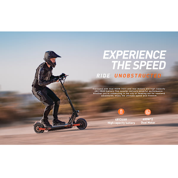 Elscooter JOYOR S8-S-Z Elskoter - 600W*2 Motorer 48V26AH Batteri 75KM Räckvidd Skivbromsar - Svart