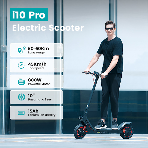 Elscooter iScooter Hopfällbar elskoter ISCOOTER i10 Pro 10" 800W motor 48V 15Ah batteri