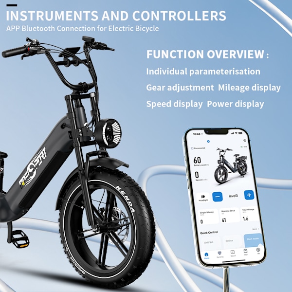 Elcyklar OneSport OT08 Pro Mountain elektrisk cykel 20 ", 500W 48V 36AH dubbelt batteri, topphastighet 25km/h, dubbla stötdämpare