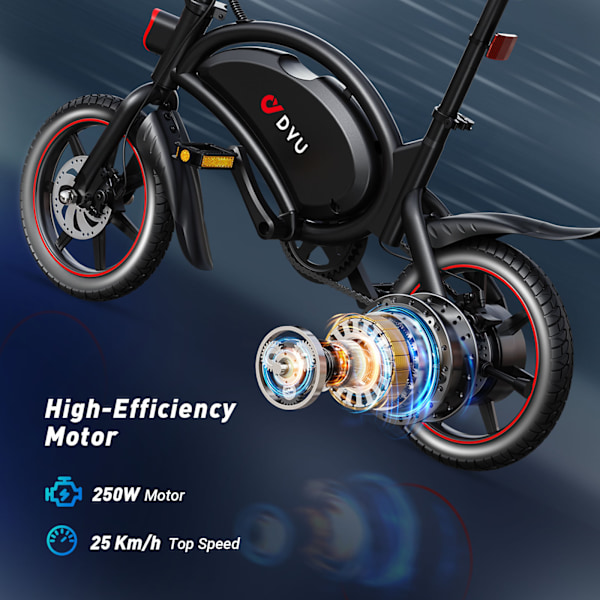 Elcyklar DYU D3F 14 tums mini hopfällbar elcykel, 250W motor, 36V 10AH batteri, produktvikt 17kg, svart