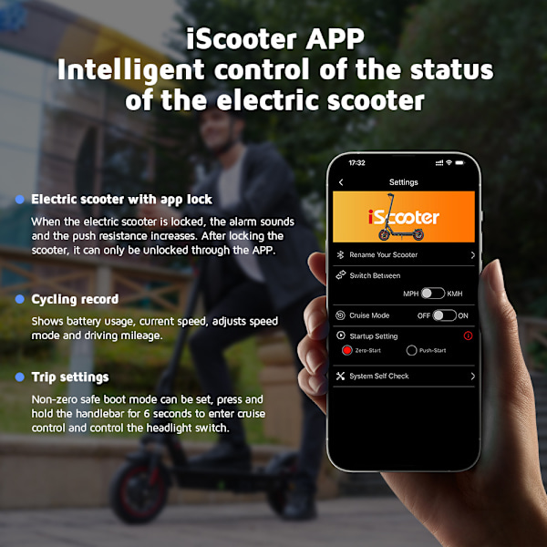 Elscooter iScooter i10 elektrisk skoter| 40-45 km räckvidd, 650 W motor, 10" luftfyllda däck, dubbla bromsar, 120 kg kapacitet (svart)