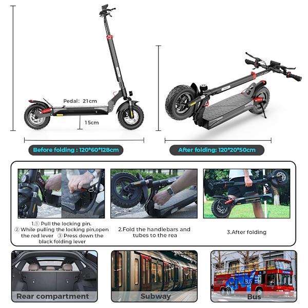 Elscooter iScooter iX3 10" offroad elscooter 800W motor 48V 10Ah batteri, Appkontroll