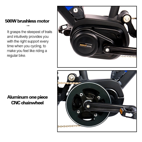 Hedatx TX11 27,5" elektrisk mountainbike med 500W mellandriven motor, 48V 15,6Ah batteri, hydrauliska skivbromsar och 45 km/h hastighet