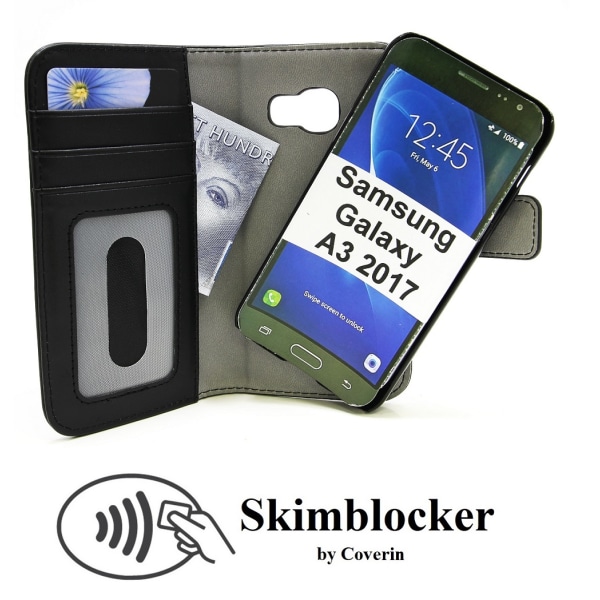 Skimblocker Magnet Fodral Samsung Galaxy A3 2017 (A320F) (Svart) Hotpink