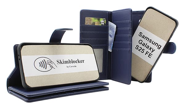 Skimblocker Samsung Galaxy S25 FE XL Magnet Plånboksfodral Mörkblå