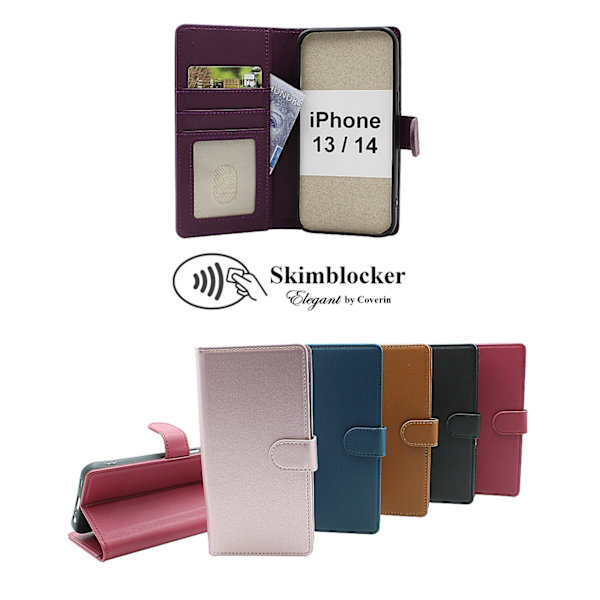 Skimblocker iPhone 13 / 14 Plånboksfodral Mörklila