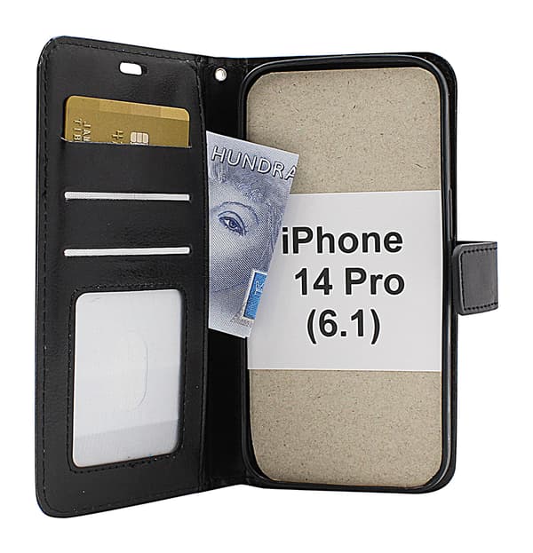 Crazy Horse Wallet iPhone 14 Pro (6.1) Svart