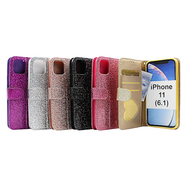 Standcase Glitter Wallet iPhone 11 (6.1) Ljusrosa