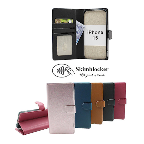 Skimblocker iPhone 15 Plånboksfodral Petrol