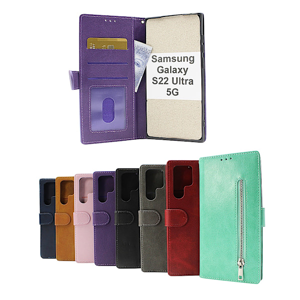 Zipper Standcase Wallet Samsung Galaxy S22 Ultra 5G Svart