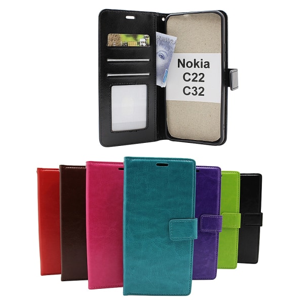 Crazy Horse Wallet Nokia C22 / C32 Hotpink