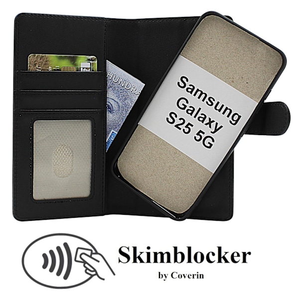 Skimblocker Samsung Galaxy S25 Magnet Plånboksfodral Svart