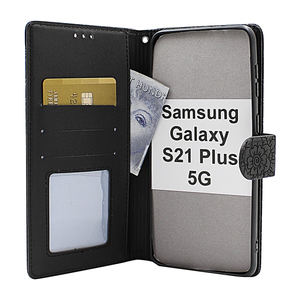 Flower Standcase Wallet Samsung Galaxy S21 Plus 5G (G996B) Blå