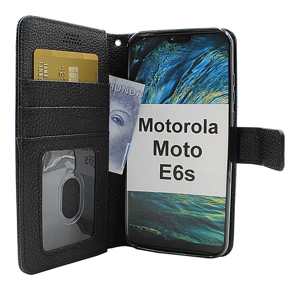 New Standcase Wallet Motorola Moto E6s (Svart) Ljusblå