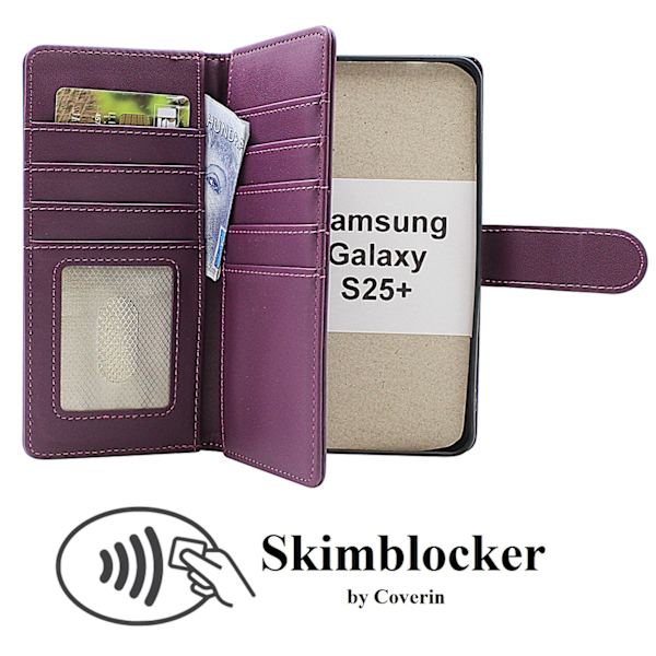Skimblocker Samsung Galaxy S25+ XL Plånboksfodral Mörklila