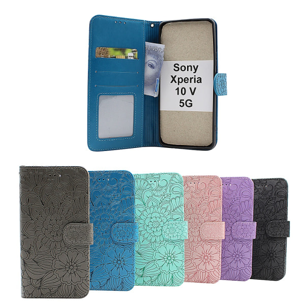Flower Standcase Wallet Sony Xperia 10 V 5G Grå