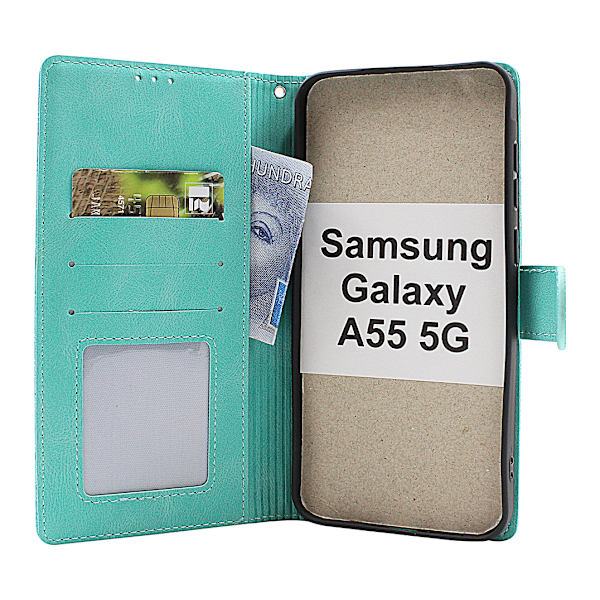 Flower Standcase Wallet Samsung Galaxy A55 5G Blå
