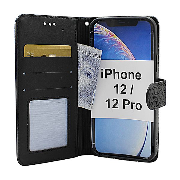 Flower Standcase Wallet iPhone 12 / 12 Pro (6.1) Blå