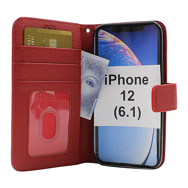 New Standcase Wallet iPhone 12 (6.1) (Svart) Hotpink