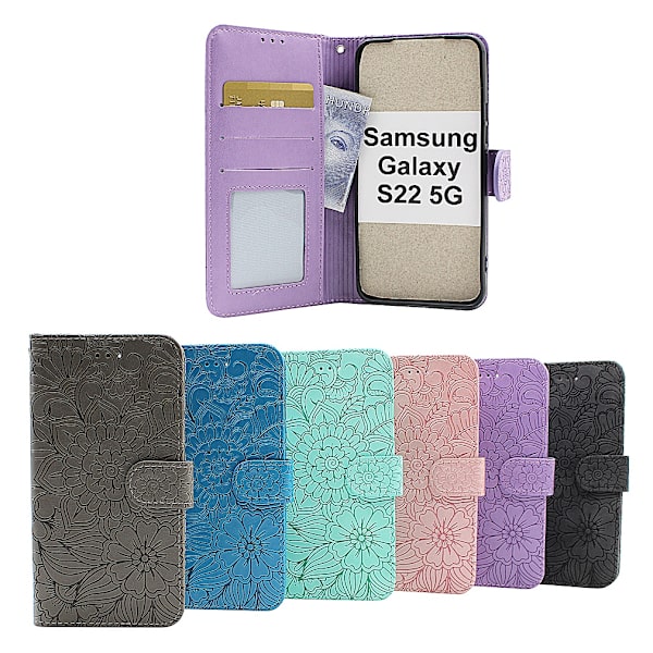Flower Standcase Wallet Samsung Galaxy S22 5G Blå