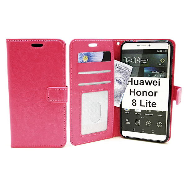 Crazy Horse Wallet Huawei Honor 8 Lite Hotpink