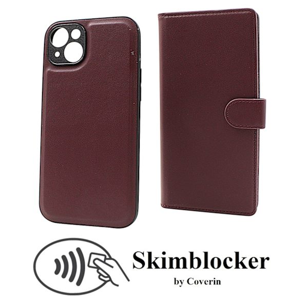 Skimblocker iPhone 15 Plus Magnet Plånboksfodral Mörkröd